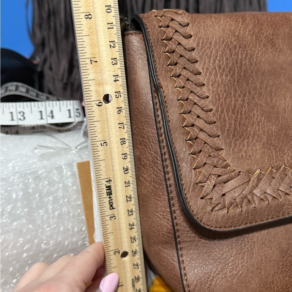 Ampere Creations Vegan Leather Crossbody Bag Brown Braided Flap Adjustable Strap - Picture 10 of 10